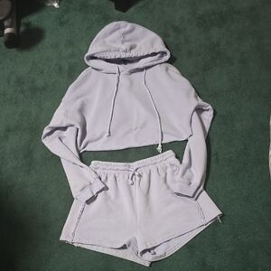 Women's Light Purple Cropped Hoodie and Shorts Set